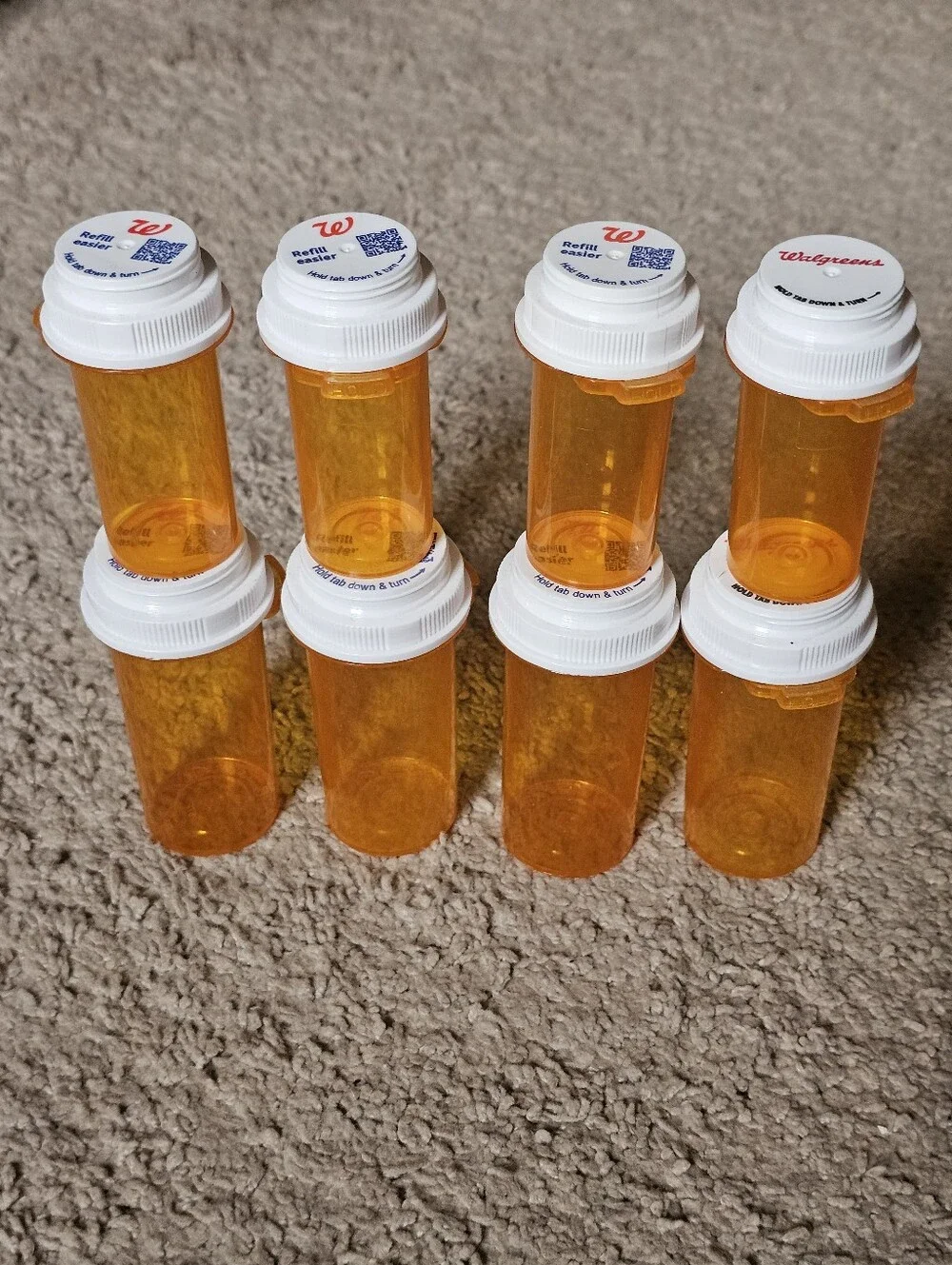 Set of 8 Empty Rx WG Bottles for Storage Art Craft Travel Sewing Organizing Etc